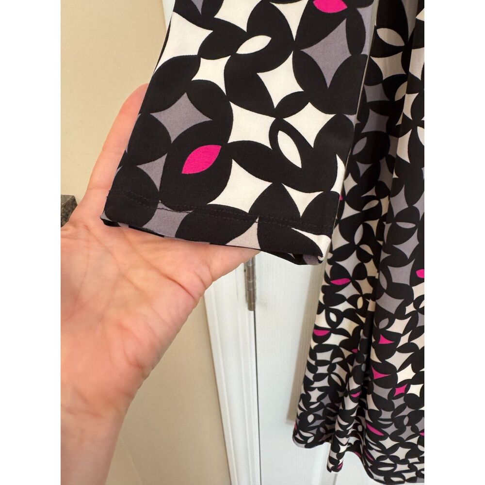 Anne Klein Black Pink Geometric Print Faux Wrap Midi Dress Sz Large Career NWT - Picture 11 of 13